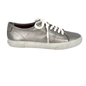 Frye Womens Gia Metallic Silver Leather Low Lace Up Sneakers Size 9.5
